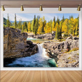 Lofaris Vibrant Waterfall Natural Scenery Photography Backdrop with Autumn Forest, Rocky River Background for Studio Photoshoot