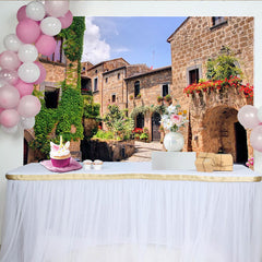 Lofaris Rustic European Village Street Photography Backdrop with Stone Buildings and Ivy, Old Town Archway Background for Studio Photoshoot