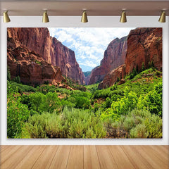 Lofaris Red Rock Canyon Natural Scenery Backdrop with Lush Greenery, Scenic Photo Background for Studio and Outdoor Photography