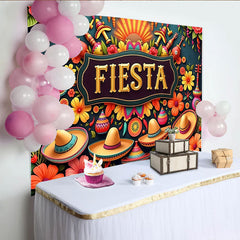 Lofaris Vibrant Mexican Fiesta Backdrop with Colorful Flowers and Sombreros, Party Decoration for Celebration Photography