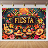 Lofaris Vibrant Mexican Fiesta Backdrop with Colorful Flowers and Sombreros, Party Decoration for Celebration Photography