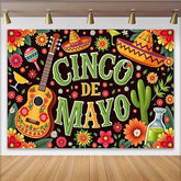Lofaris Colorful Cinco de Mayo Photography Backdrop with Sombreros and Guitar, Vibrant Mexican Fiesta Background for Party Decoration