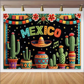 Lofaris Colorful Mexico Fiesta Backdrop with Cacti and Sombrero, Vibrant Party Decoration for Mexican Theme Celebration.