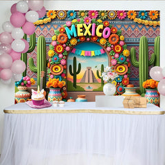 Lofaris Vibrant Mexican Fiesta Backdrop with Colorful 3D Flowers, Lively Party Decor Background for Photography