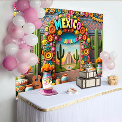 Lofaris Vibrant Mexican Fiesta Backdrop with Colorful 3D Flowers, Lively Party Decor Background for Photography