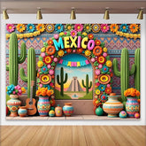 Lofaris Vibrant Mexican Fiesta Backdrop with Colorful 3D Flowers, Lively Party Decor Background for Photography