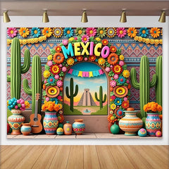 Lofaris Vibrant Mexican Fiesta Backdrop with Colorful 3D Flowers, Lively Party Decor Background for Photography