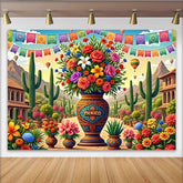 Lofaris Vibrant Mexican Fiesta Photography Backdrop with Colorful Flowers and Cacti, Festive Party Decor for Celebration