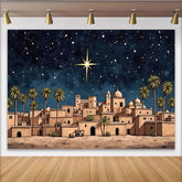 Lofaris Christmas Nativity Backdrop with Star of Bethlehem and Desert Town, Holy Night Scene Photography Background for Holiday Decor