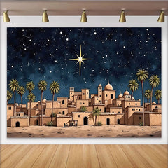 Lofaris Christmas Nativity Backdrop with Star of Bethlehem and Desert Town, Holy Night Scene Photography Background for Holiday Decor