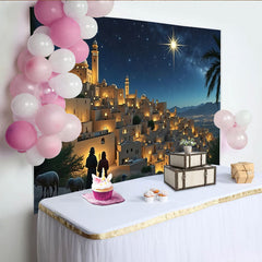 Lofaris Christmas Nativity Backdrop with Star of Bethlehem and Ancient Town, Holiday Photography Background for Festive Decor