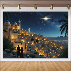 Lofaris Christmas Nativity Backdrop with Star of Bethlehem and Ancient Town, Holiday Photography Background for Festive Decor