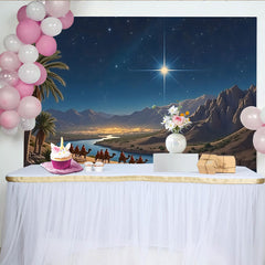 Lofaris Nativity Christmas Backdrop with Guiding Star and Camels, Desert Landscape Background for Festive Holiday Decor