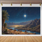 Lofaris Nativity Christmas Backdrop with Guiding Star and Camels, Desert Landscape Background for Festive Holiday Decor