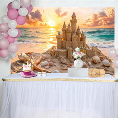 Lofaris Golden Sunset Sandcastle Beach Photography Backdrop, Ocean Waves Background for Studio Portrait and Photoshoot