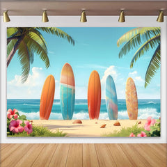 Lofaris Colorful Surfboard Tropical Beach Photography Backdrop, Ocean Wave Summer Photo Background for Studio Shoot
