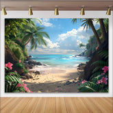 Lofaris Sunny Tropical Beach Photography Backdrop with Palm Trees, Scenic Ocean View Background for Summer Vacation Photoshoot