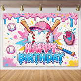 Lofaris Sweet Cartoon Baseball Birthday Backdrop with Pink Blue Drips and Sprinkles, Vibrant Sports Background for Kids Party Decor