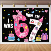 Lofaris Vibrant Cartoon 7th Birthday Backdrop with Cakes, Balloons and Stars, Festive Party Decor for Kids Photoshoot and Celebration