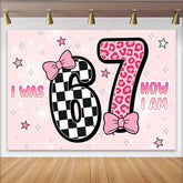 Lofaris Pink 7th Birthday Backdrop with Checkerboard and Leopard Print, Cute Party Background for Girls Photoshoot and Celebration