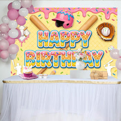Lofaris Sweet Baseball Birthday Backdrop with Pink Helmet and Bats, Colorful Sprinkles Photo Background for Boys' Sports Theme Party