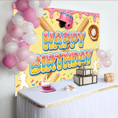 Lofaris Sweet Baseball Birthday Backdrop with Pink Helmet and Bats, Colorful Sprinkles Photo Background for Boys' Sports Theme Party