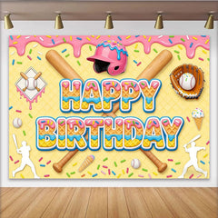 Lofaris Sweet Baseball Birthday Backdrop with Pink Helmet and Bats, Colorful Sprinkles Photo Background for Boys' Sports Theme Party