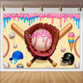 Lofaris Sweet Baseball Birthday Backdrop with Pink Frosting and Sprinkles, Fun Sports Theme Photography Background for Party
