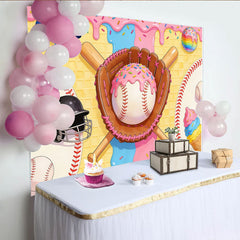 Lofaris Pink Blue Baseball Donut Birthday Backdrop with Sprinkles and Waffle Texture, Sweet Sports Theme Background for Party Photography