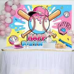 Lofaris Pink Blue Cartoon Baseball Birthday Backdrop for Kids Party, Sweet Sprinkles Sports Theme Photography Background