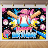 Lofaris Colorful Baseball Birthday Backdrop with Pink and Blue Drips, Fun Sports Theme Party Decor for Photoshoot