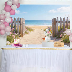 Lofaris Beach Pathway Photography Backdrop with Wooden Fence, Summer Ocean View Background with Starfish for Studio Photoshoot