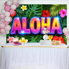 Lofaris Vibrant Aloha Tropical Backdrop with Neon Glow, Hawaiian Luau Party Background for Summer Photoshoot Decor