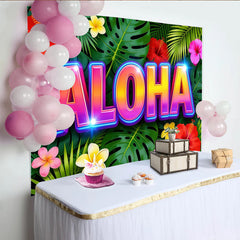 Lofaris Vibrant Aloha Tropical Backdrop with Neon Glow, Hawaiian Luau Party Background for Summer Photoshoot Decor