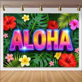 Lofaris Vibrant Aloha Tropical Backdrop with Neon Glow, Hawaiian Luau Party Background for Summer Photoshoot Decor