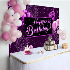 Lofaris Purple Happy Birthday Backdrop with Balloons and Crown, Elegant Party Background for Women Girls Celebration Photography