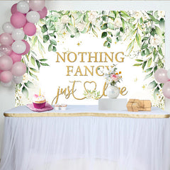 Lofaris Elegant Greenery Wedding Backdrop with White Roses and Gold Glitter, Nothing Fancy Just Love Photography Background