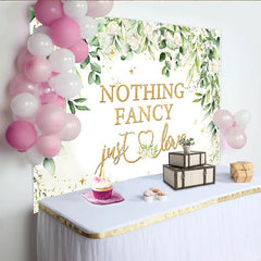 Lofaris Elegant Greenery Wedding Backdrop with White Roses and Gold Glitter, Nothing Fancy Just Love Photography Background