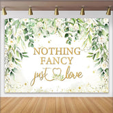 Lofaris Elegant Greenery Wedding Backdrop with White Roses and Gold Glitter, Nothing Fancy Just Love Photography Background