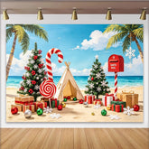 Lofaris Tropical Christmas Backdrop with Palm Trees and Santa Mailbox, Beach Holiday Photography Background for Festive Decor