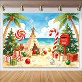 Lofaris Tropical Christmas Beach Backdrop with Palm Trees, Santa Mail, and Candy Canes, Festive Holiday Background for Party Decor