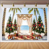 Lofaris Tropical Christmas Photography Backdrop, Beach Holiday Decor Featuring Palm Trees, Ocean View, and Festive Background for Photos