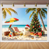 Lofaris Tropical Beach Christmas Backdrop with Snowman and Palm Trees, Festive Holiday Scene Background for Party Decor and Photography.