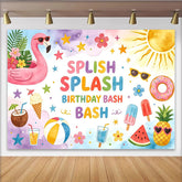 Lofaris Colorful Splish Splash Birthday Backdrop with Flamingo, Summer Pool Party Background for Kids Photoshoot and Decor
