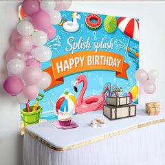 Lofaris Splish Splash Summer Pool Party Birthday Backdrop with Water Guns and Floats, Vibrant Photography Background for Kids Celebration