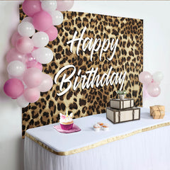 Lofaris Chic Leopard Print Happy Birthday Backdrop for Women Girls Party, Wild Animal Theme Photography Background, Photo Booth Decor
