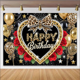Lofaris Glamorous Leopard Print Birthday Backdrop with Gold Chain, Elegant Party Decor and Photo Booth Background