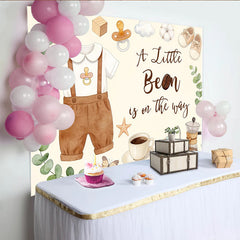 Lofaris A Little Bean Is On The Way Coffee Baby Shower Backdrop with Eucalyptus and Baby Clothes, Neutral Gender Reveal Party for Photoshoot