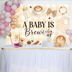 Lofaris A Baby Is Brewing Coffee Theme Baby Shower Backdrop with Teddy Bear and Balloons, Gender Neutral Party Background for Photoshoot
