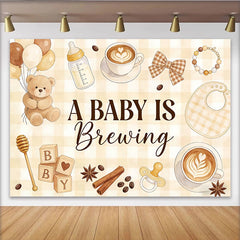 Lofaris A Baby Is Brewing Coffee Theme Baby Shower Backdrop with Teddy Bear and Balloons, Gender Neutral Party Background for Photoshoot